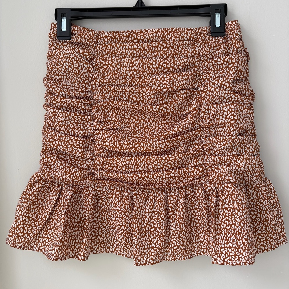 Mable Sz S Ruched Ruffled Bronze Mini Skirt Lined Side Zipper Casual College - Picture 7 of 8